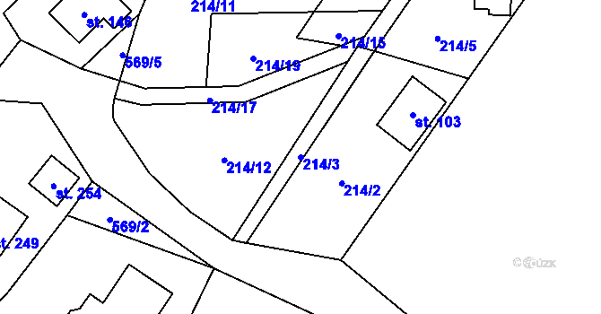 Parcela st. 214/3 v KÚ Zámostí, Katastrální mapa