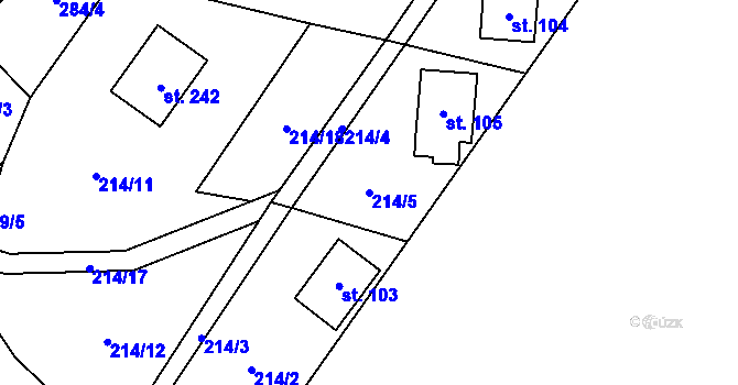 Parcela st. 214/5 v KÚ Zámostí, Katastrální mapa