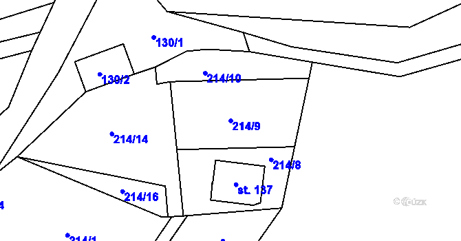 Parcela st. 214/9 v KÚ Zámostí, Katastrální mapa