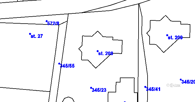Parcela st. 208 v KÚ Zámostí, Katastrální mapa
