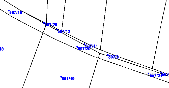 Parcela st. 597/11 v KÚ Zámostí, Katastrální mapa