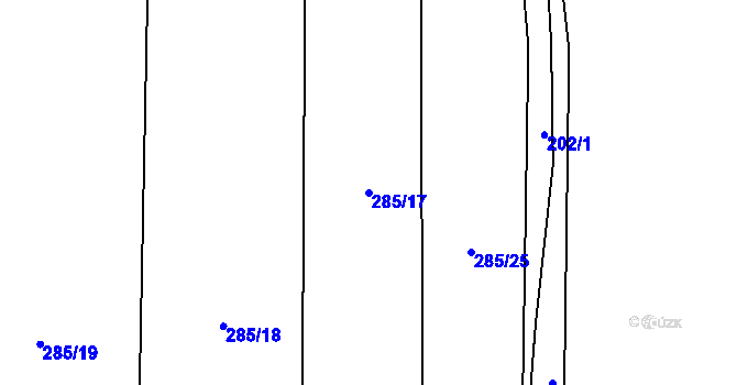 Parcela st. 285/17 v KÚ Sány, Katastrální mapa