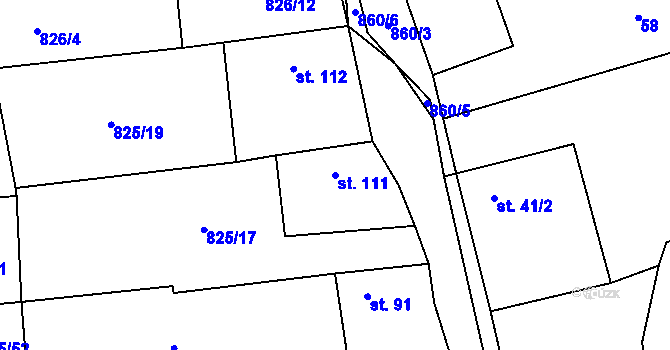 Parcela st. 111 v KÚ Sány, Katastrální mapa