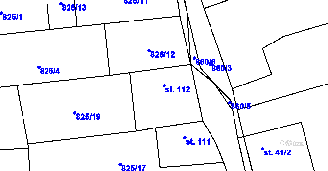 Parcela st. 112 v KÚ Sány, Katastrální mapa