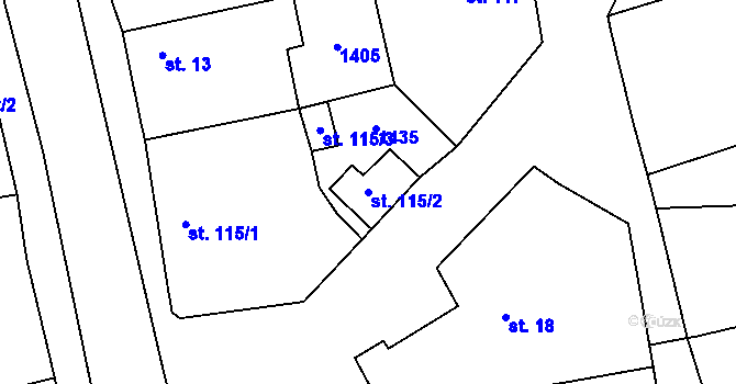 Parcela st. 115/2 v KÚ Sány, Katastrální mapa