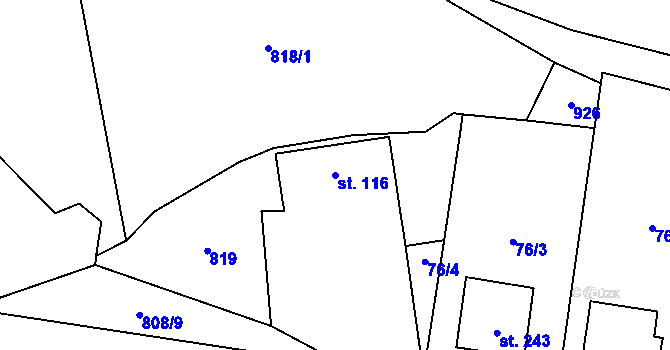 Parcela st. 116 v KÚ Sány, Katastrální mapa