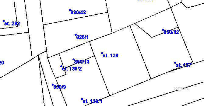 Parcela st. 138 v KÚ Sány, Katastrální mapa