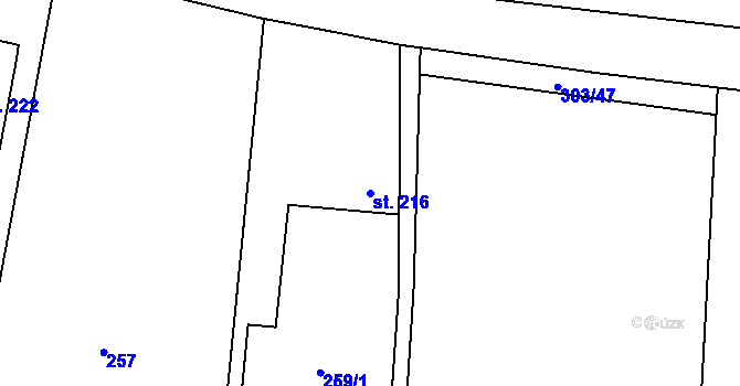 Parcela st. 216 v KÚ Sány, Katastrální mapa
