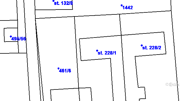 Parcela st. 228/1 v KÚ Sány, Katastrální mapa