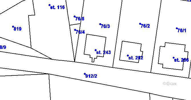 Parcela st. 243 v KÚ Sány, Katastrální mapa
