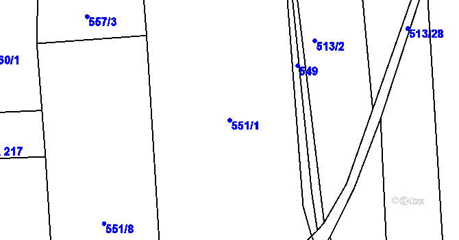 Parcela st. 551/1 v KÚ Sány, Katastrální mapa