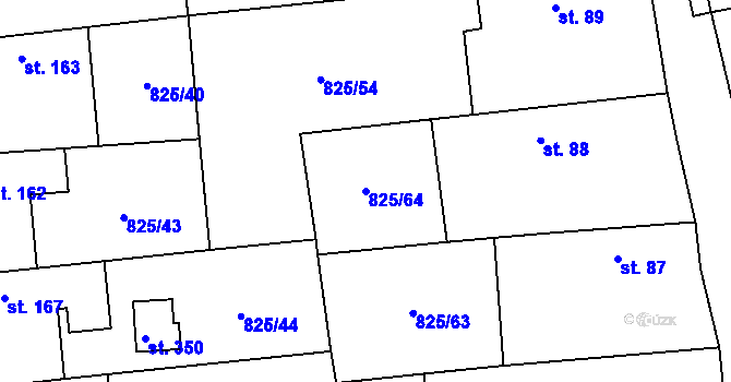 Parcela st. 825/64 v KÚ Sány, Katastrální mapa