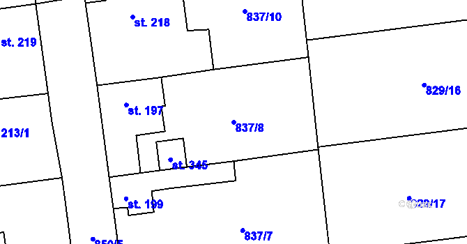 Parcela st. 837/8 v KÚ Sány, Katastrální mapa