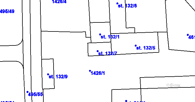 Parcela st. 132/7 v KÚ Sány, Katastrální mapa