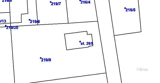 Parcela st. 261 v KÚ Sány, Katastrální mapa