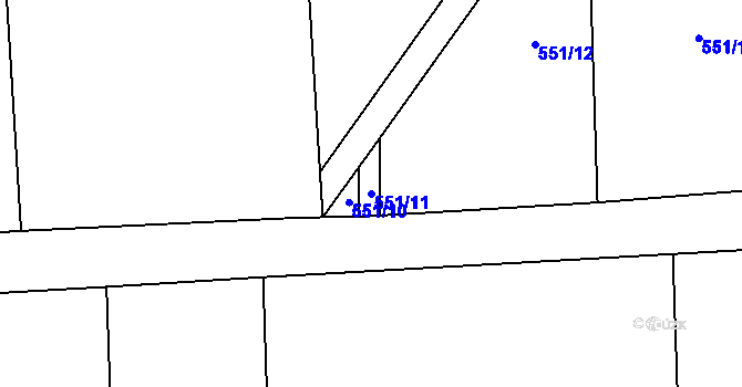 Parcela st. 551/11 v KÚ Sány, Katastrální mapa