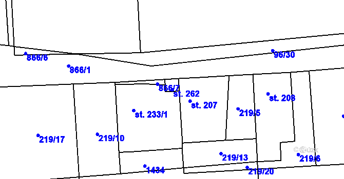 Parcela st. 262 v KÚ Sány, Katastrální mapa