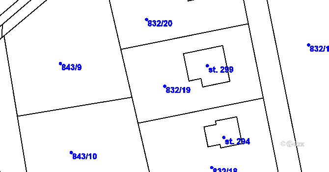 Parcela st. 832/19 v KÚ Sány, Katastrální mapa