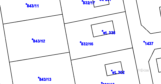 Parcela st. 832/16 v KÚ Sány, Katastrální mapa