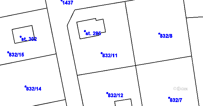 Parcela st. 832/11 v KÚ Sány, Katastrální mapa
