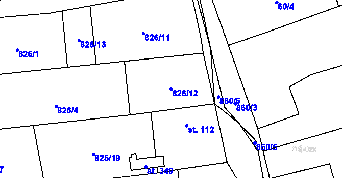 Parcela st. 826/12 v KÚ Sány, Katastrální mapa