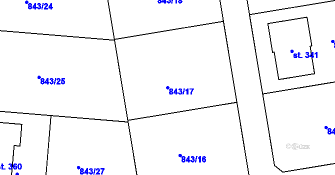 Parcela st. 843/17 v KÚ Sány, Katastrální mapa