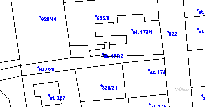 Parcela st. 173/2 v KÚ Sány, Katastrální mapa