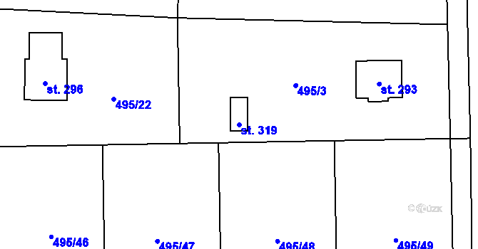 Parcela st. 319 v KÚ Sány, Katastrální mapa