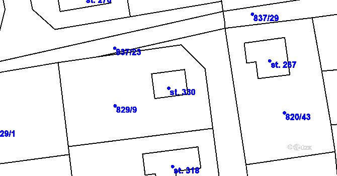 Parcela st. 330 v KÚ Sány, Katastrální mapa