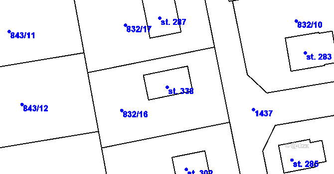 Parcela st. 338 v KÚ Sány, Katastrální mapa