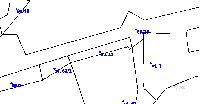 Parcela st. 90/34 v KÚ Sány, Katastrální mapa