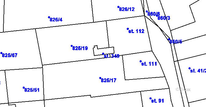 Parcela st. 349 v KÚ Sány, Katastrální mapa