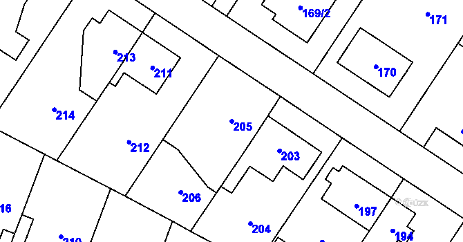 Parcela st. 205 v KÚ Satalice, Katastrální mapa