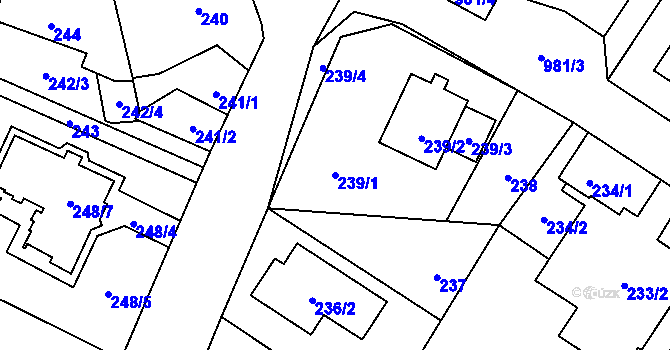 Parcela st. 239/1 v KÚ Satalice, Katastrální mapa