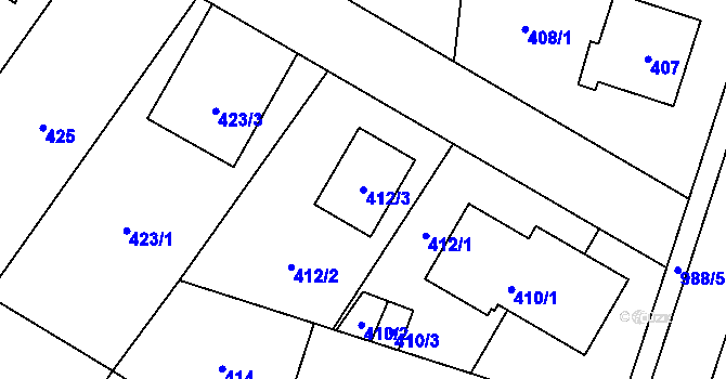 Parcela st. 412/3 v KÚ Satalice, Katastrální mapa