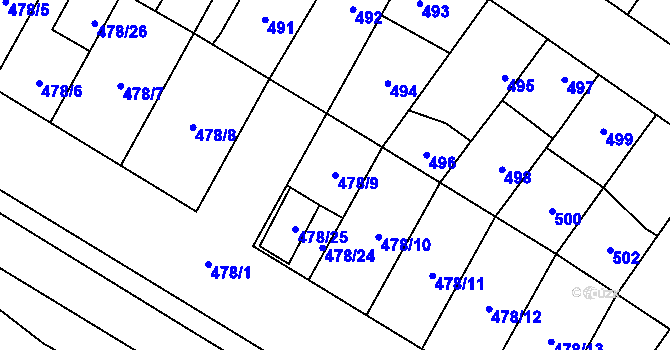Parcela st. 478/9 v KÚ Satalice, Katastrální mapa