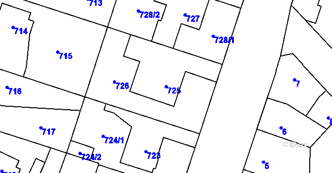Parcela st. 725 v KÚ Satalice, Katastrální mapa