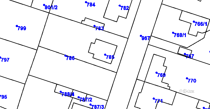 Parcela st. 785 v KÚ Satalice, Katastrální mapa