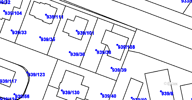 Parcela st. 939/38 v KÚ Satalice, Katastrální mapa