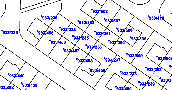 Parcela st. 933/236 v KÚ Satalice, Katastrální mapa