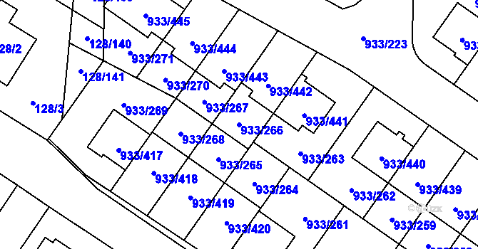 Parcela st. 933/266 v KÚ Satalice, Katastrální mapa
