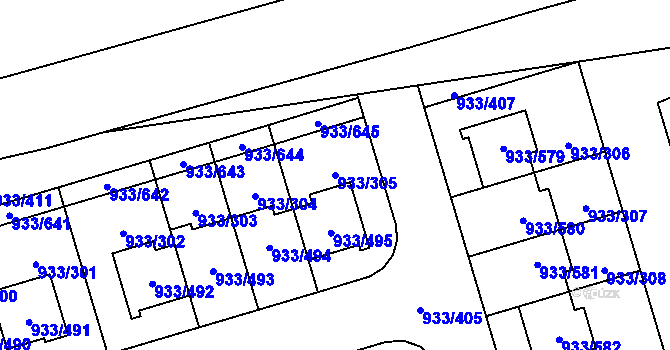Parcela st. 933/305 v KÚ Satalice, Katastrální mapa