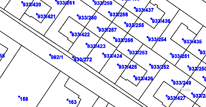Parcela st. 933/424 v KÚ Satalice, Katastrální mapa