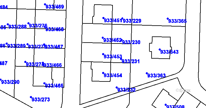Parcela st. 933/453 v KÚ Satalice, Katastrální mapa