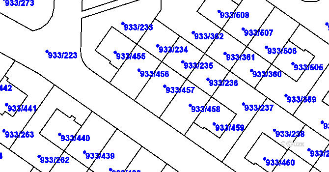 Parcela st. 933/457 v KÚ Satalice, Katastrální mapa