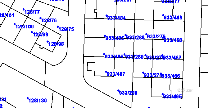 Parcela st. 933/486 v KÚ Satalice, Katastrální mapa