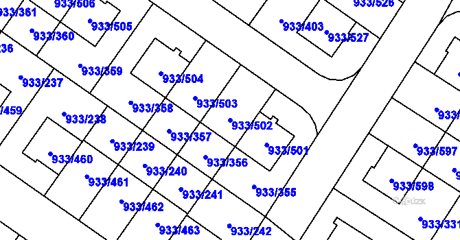 Parcela st. 933/502 v KÚ Satalice, Katastrální mapa