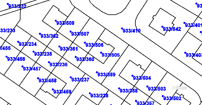 Parcela st. 933/505 v KÚ Satalice, Katastrální mapa