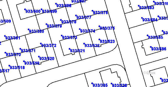 Parcela st. 933/522 v KÚ Satalice, Katastrální mapa