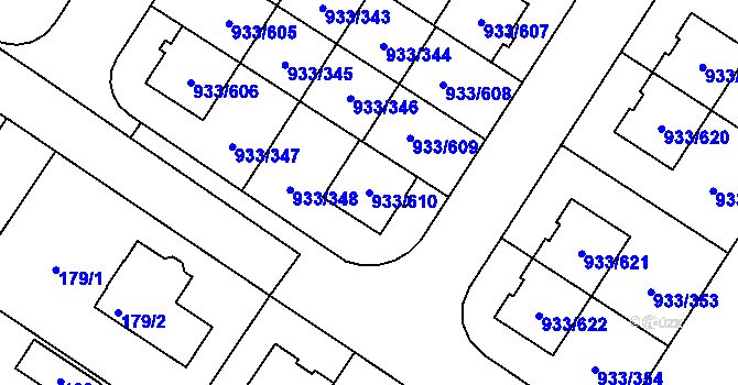 Parcela st. 933/610 v KÚ Satalice, Katastrální mapa